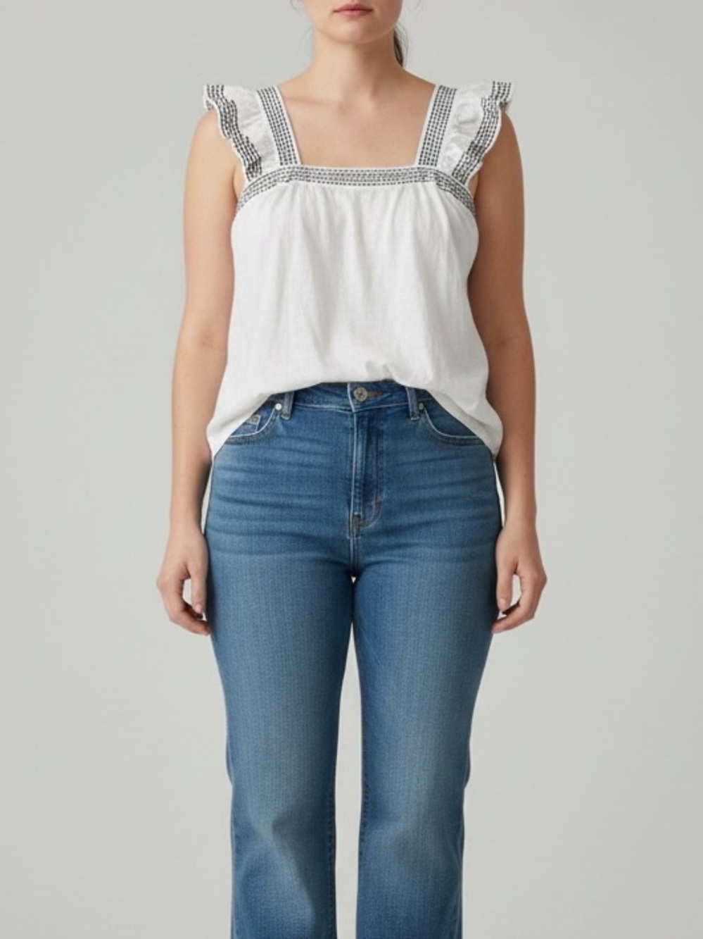 LOFT White  100% Cotton Camisole with embroidered Trim|feminine summer